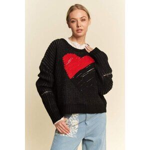 Davi  Dani Contrast Heart Dropped Shoulder Sweater